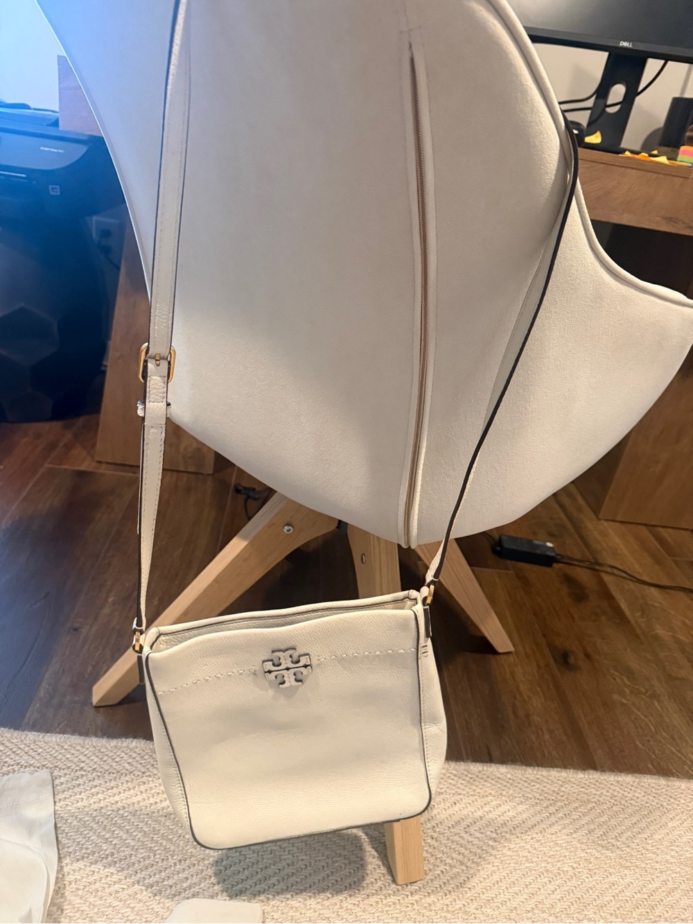 Tory Burch Cream Leather Logo Crossbody - Picture 4 of 6